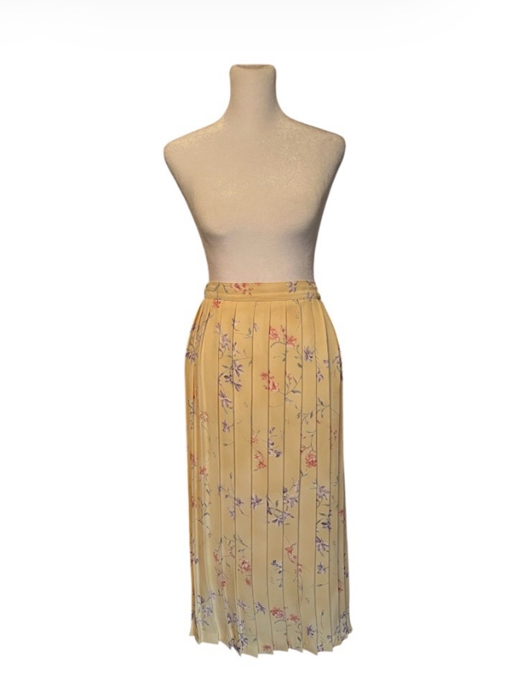 Alfred Dunner Vintage Yellow Floral Print Pleated Skirt Size 14